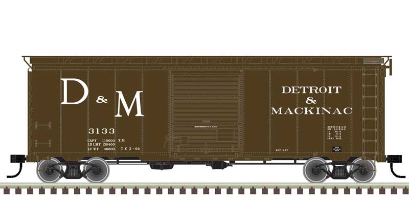 Atlas HO 40' Postwar Boxcar with 8' Door - Ready to Run - Master(R) -- Detroit and Mackinac 3113 (Boxcar Red, white)