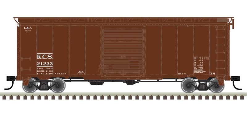 Atlas HO 40' Postwar Boxcar with 8' Door - Ready to Run - Master(R) -- Kansas City Southern 21248 (Boxcar Red, white)