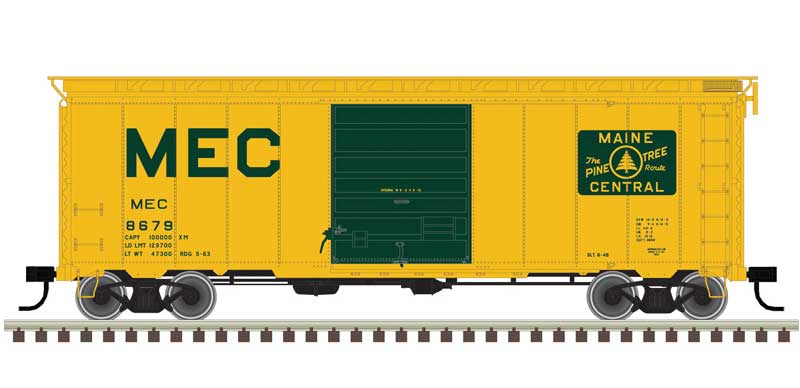 Atlas HO 40' Postwar Boxcar with 8' Door - Ready to Run - Master(R) -- Maine Central 8687 (Harvest Gold, green)