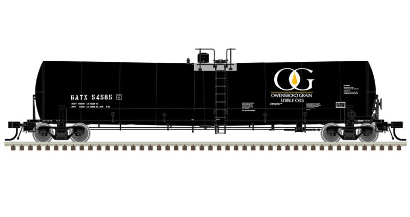 Atlas HO Trinity 25,500-Gallon Tank Car - Ready to Run - Master(R) -- Owensboro Grain GATX #54547 (black, white, yellow)