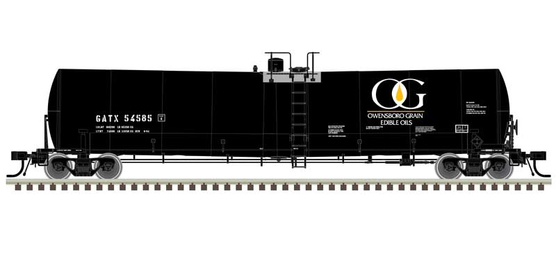 Atlas HO Trinity 25,500-Gallon Tank Car 3-Pack - Ready to Run - Master(R) -- Owensboro Grain GATX #54562, 54575, 54596 (black, white, yellow)