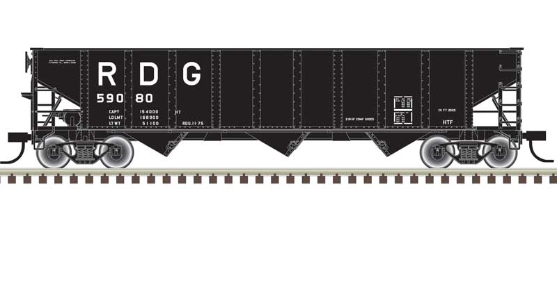 Atlas AAR 70-Ton 9-Panel 3-Bay Open Hopper, Standard Ends and Load - Ready to Run -- Reading #59077 (black, white) - ATL20006927