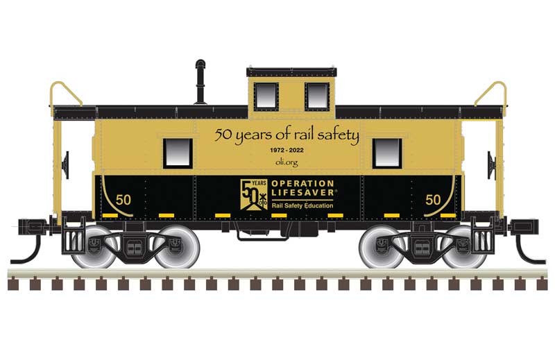 Atlas HO C&O-Style Steel Center-Cupola Caboose - Ready to Run -- Operation Lifesaver #50 (50th Anniversary Commemorative, black, gold)