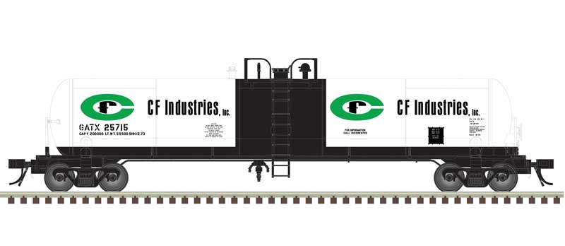 Atlas HO GATX 20,700-Gallon Tank Car - Ready to Run - Master(R) -- CF Industries GATX #25722 (white, black, green)