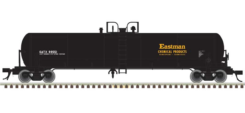 Atlas HO GATX 20,700-Gallon Tank Car - Ready to Run - Master(R) -- Eastman Chemical GATX #99551 (black, white, yellow)