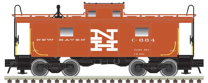 Atlas HO NE-6 Caboose - Ready to Run - Master(R) -- New Haven #664 (red, white)