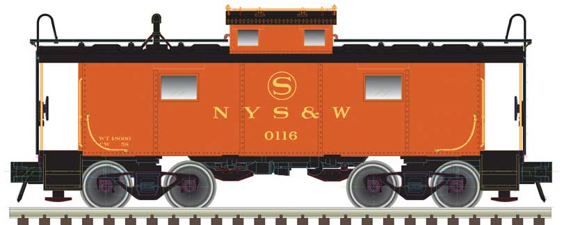 Atlas HO NE-6 Caboose - Ready to Run - Master(R) -- New York, Susquehanna & Western #117 (red, yellow)