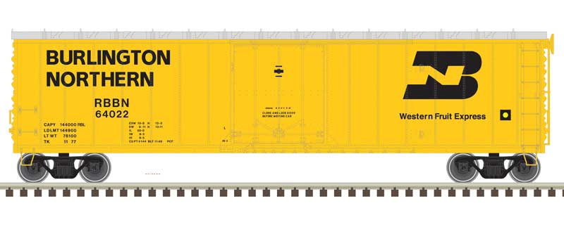 Atlas HO 50' Plug-Door Boxcar - Ready to Run - Master(R) -- Burlington Northern RBBN #64022 (yellow, black)