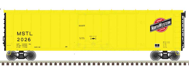 Atlas HO 50' Plug-Door Boxcar - Ready to Run - Master(R) -- Chicago & North Western MSTL #2026 (yellow, black, red)