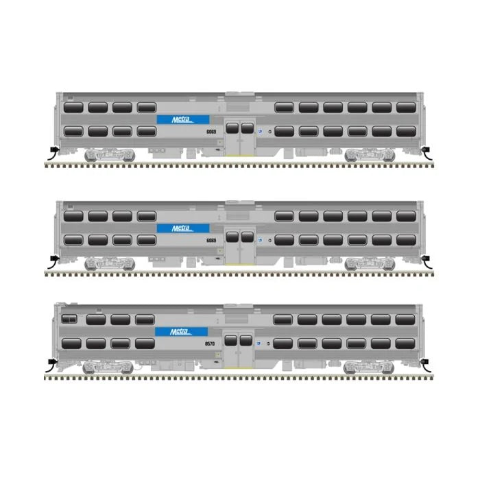 Atlas HO Nippon Sharyo Bi-Level Commuter Coach-Cab Car Set - Ready to Run - Master(R) -- Metra Cab Car: #8584 Coaches: #6064, 6093