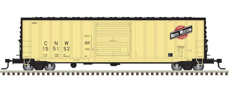 Atlas HO ACF 50' Precision Design Rib-Side Boxcar - Ready to Run - Master(R) -- Chicago & North Western (C&NW) #155148 (yellow, black, red)