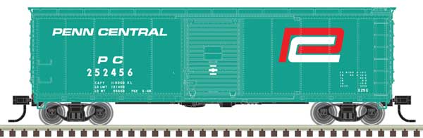 Atlas HO USRA Steel Rebuilt 40' Boxcar - Ready to Run - Master(R) -- Penn Central #252456 (Jade Green, red P, white)
