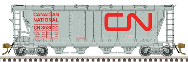 Atlas HO Slab-Side Covered Hopper - Ready to Run - Master(R) -- Canadian National #353620 (8 hatch, gray, red, Noodle Logo)