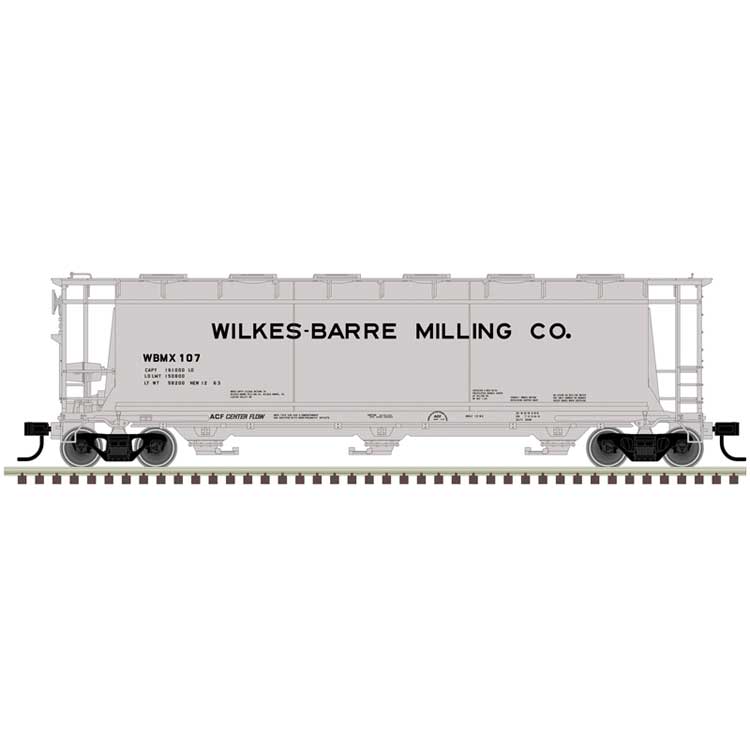 Atlas HO ACF 3-Bay Cylindrical Hopper - Ready to Run -- Wilkes-Barre Milling Co. #105 (gray, black)