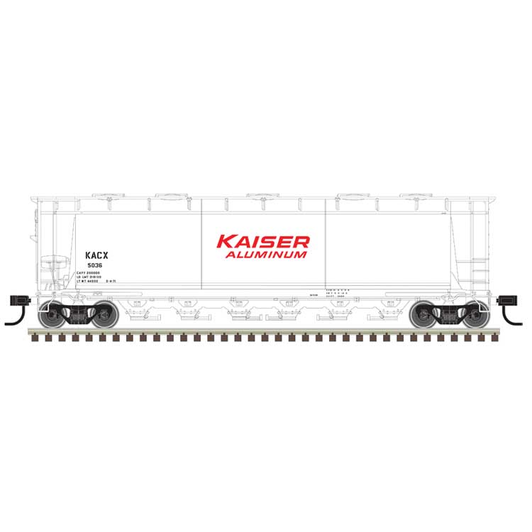 Atlas HO ACF 6-Bay Cylindrical Hopper - Ready to Run -- Kaiser Aluminum #5036 (white, red)