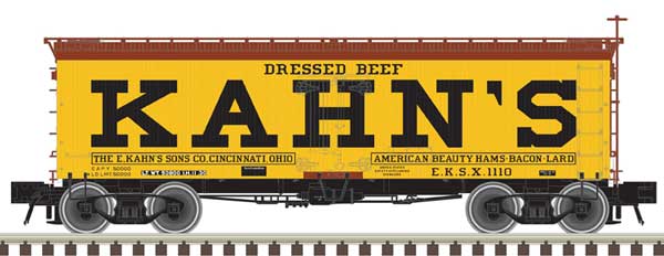 Atlas HO 36' Wood Reefer - Ready to Run - Master(R) -- Kahn's #1110 (yellow, black, Boxcar Red)