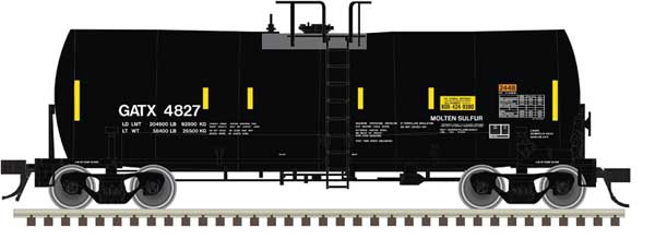 Atlas HO Trinity 17,600-Gallon Corn Syrup Tank Car - Ready to Run -- GATX #4827 (black, white, yellow, Conspicuity Stripes)