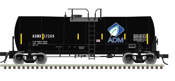 Atlas HO Trinity 17,600-Gallon Corn Syrup Tank Car - Ready to Run -- ADM #17286 (black, white, blue, green, Leaf Logo, Conspicuity Stripes)