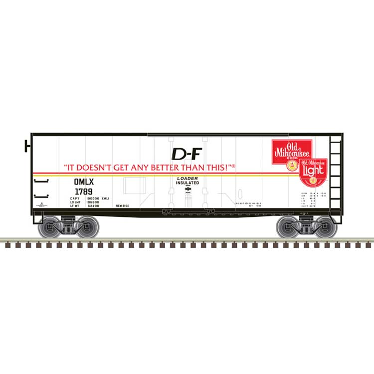 Atlas HO 40' Plug-Door Boxcar - Ready to Run -- Old Milwaukee Light #1845 (white, red, black)