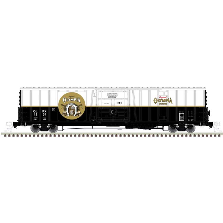 Atlas HO Class BX-177 62' Beer Boxcar - Ready to Run -- Olympia #101896 (black, white, gold)