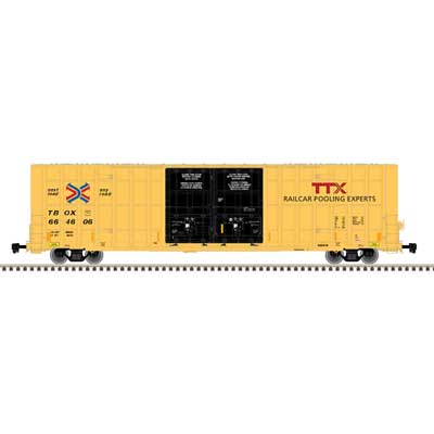 Atlas HO Gunderson 7550 Double Plug-Door Boxcar - Ready to Run - Master(R) -- TTX TBOX #664795 (yellow, black, Next Load Any Road Logo)
