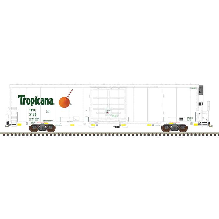 Atlas HO TrinityRail(R) 64' Modern Reefer - Ready to Run -- Tropicana #3187 (white, green, orange, Safety Stripes #1)