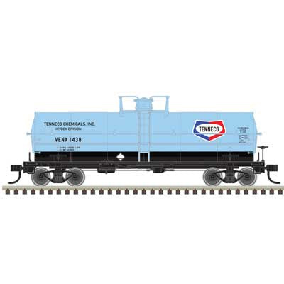 Atlas HO 11,000-Gallon Tank Car w/Platform - Ready to Run - Master(R) -- Tenneco Chemicals VENX #1366 (blue, red, black)