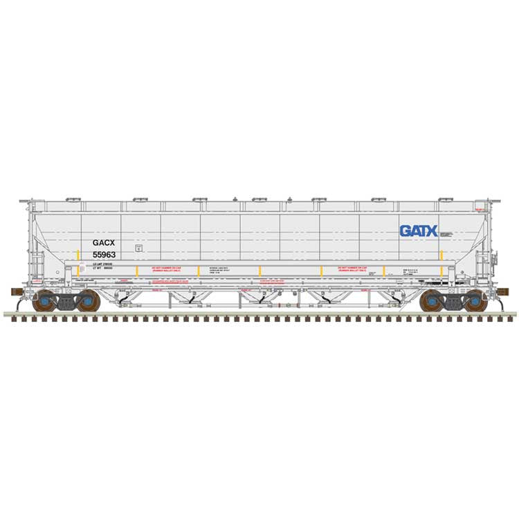 Atlas HO Trinity 5660 PD Covered Hopper - Ready to Run -- GATX GACX #55188 (gray, black, blue GATX Logo, yellow conspicuity stripes)