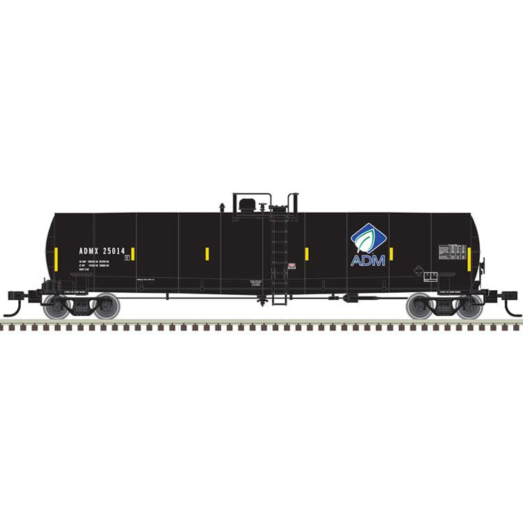 Atlas HO ACF 23,500-Gallon Tank Car - Ready to Run - Master(R) -- Archer-Daniels-Midland ADMX #25037 (black, Leaf Logo, yellow conspicuity mar