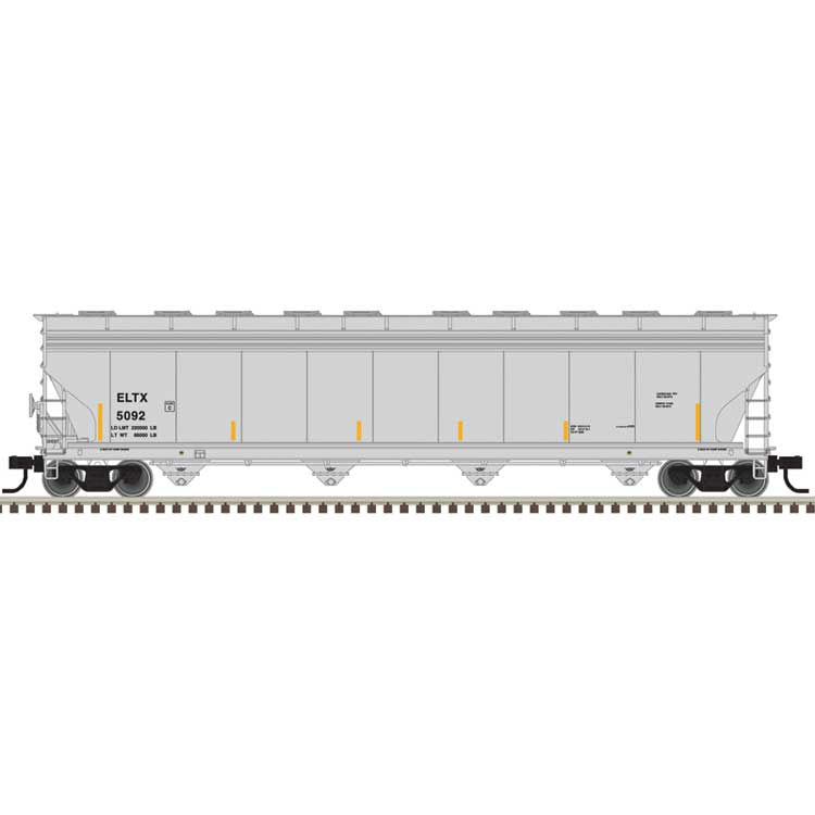 Atlas HO ACF 5800 4-Bay Covered Hopper - Ready to Run - Master(R) -- Soltex Polymers ELTX #5092 (gray, black, yellow conspicuity marks)