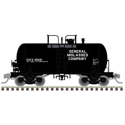 Atlas HO 10,000-Gallon Beer Can Tank Car - Ready to Run -- General Molasses GATX #96621 (black, white)