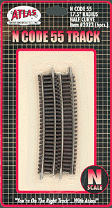 Atlas Code 55 Track w/Nickel-Silver Rail & Brown Ties -- 17-1/2" Radius Half Curve pkg(6) - ATL2023