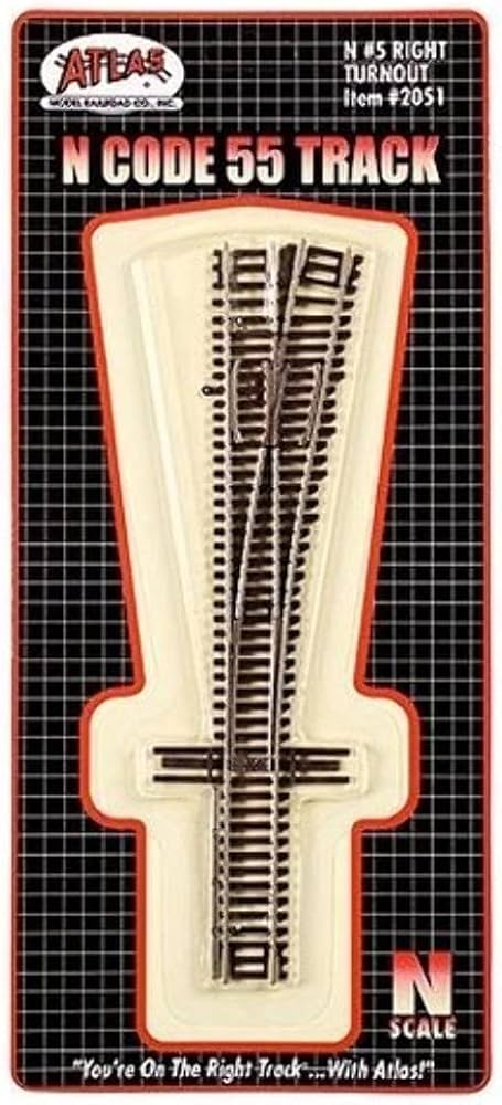 Atlas Code 55 Turnout, Nickel-Silver Rail, Brown Ties -- No.5 Right Hand - ATL2051