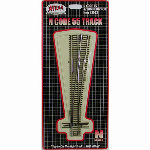 Atlas Code 55 Turnout, Nickel-Silver Rail, Brown Ties -- No.7 Right Hand - ATL2053