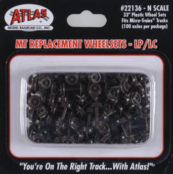 Atlas 22136 N Plastic 33" Low Profile Replacement Wheelsets -- For Micro-Trains(R) Trucks - pkg(100)