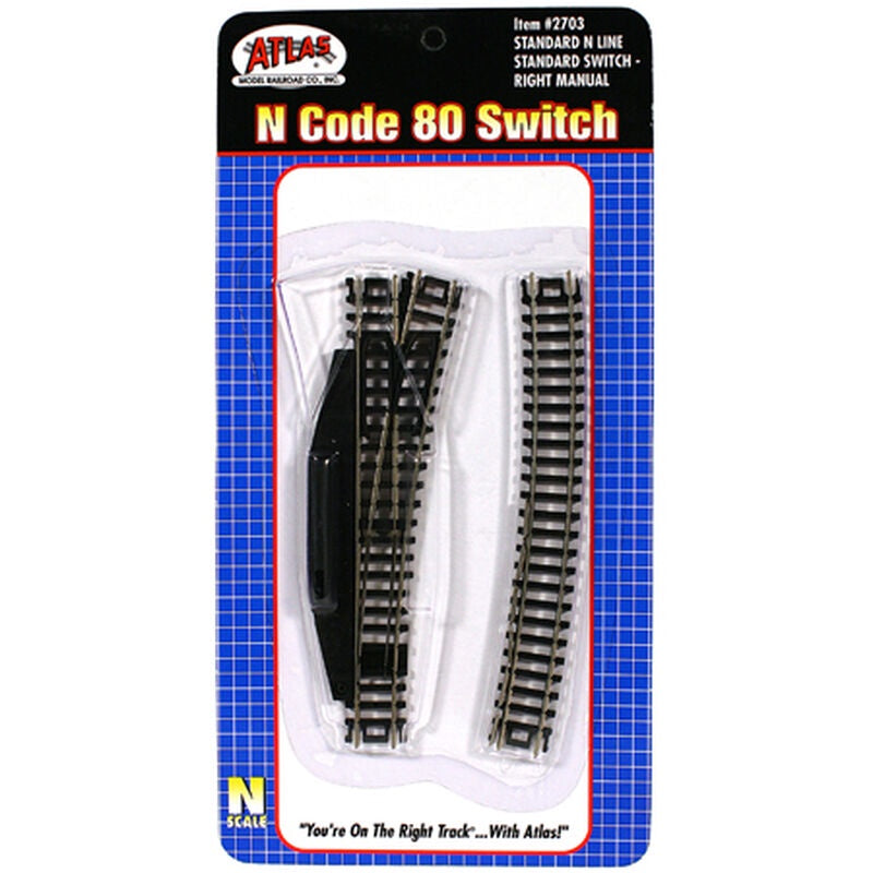 Atlas N Code 80 No. 4 Manual Turnout (Switch) - Standard Line -- Right Hand - ATL2703