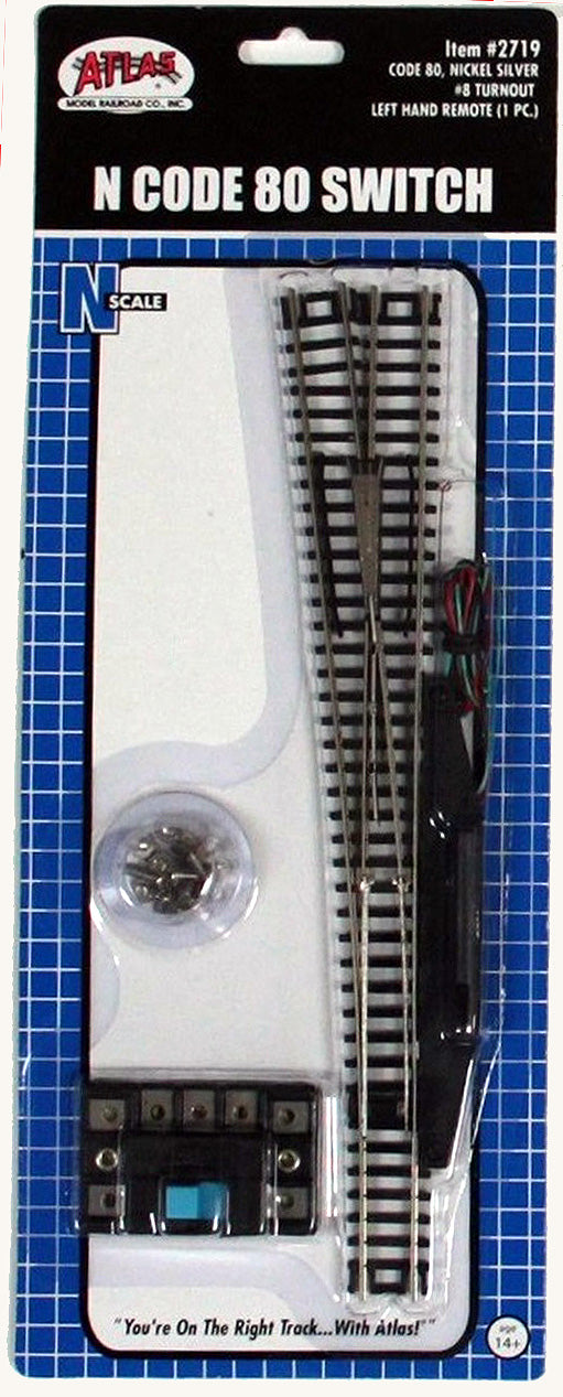 Atlas Code 80 No. 8 Remote Turnout (Switch) - Standard Line -- Left Hand - ATL2719