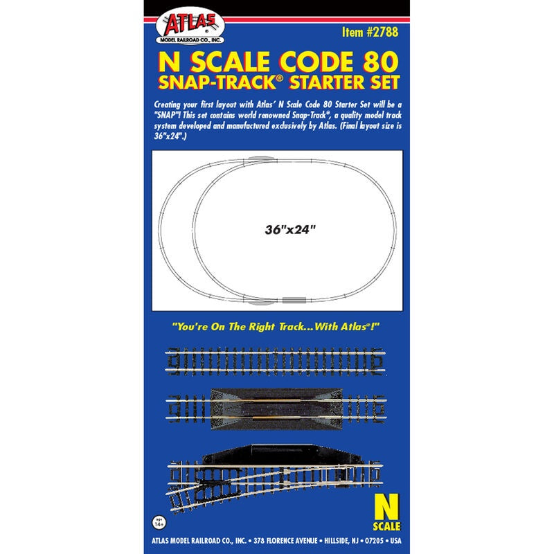 Atlas 2788 Code 80 Snap Track(R) Starter Set -- 36 x 24" 91.4 x 61cm Oval w/Siding & Terminal Joiners