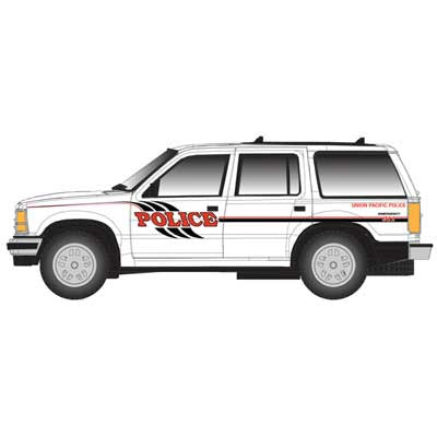 Atlas HO 1993 Ford(R) Explorer - Assembled -- Union Pacific (RR Police, white, black, red)