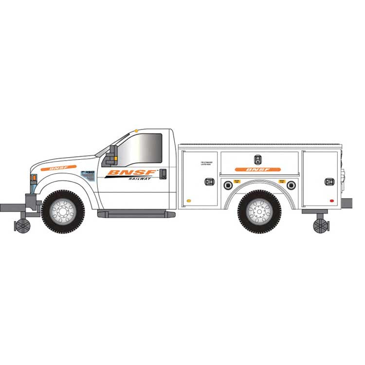Atlas HO 2008 Ford(R) F-350 Hi-Rail Pickup Truck - Assembled -- BNSF Railway (white, orange, black, Wedge Logo)