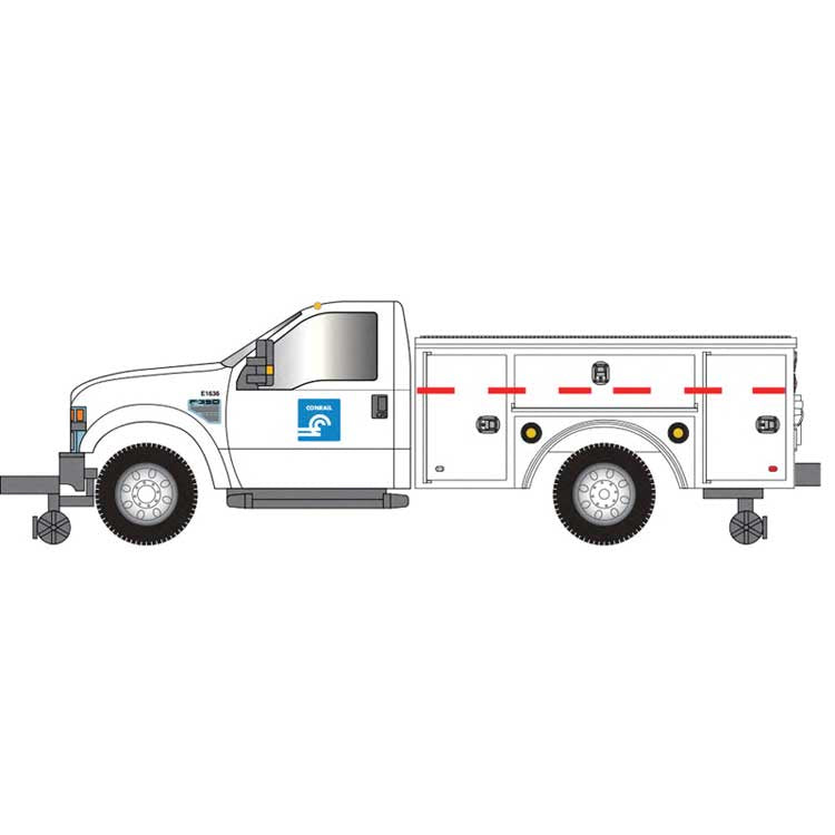 Atlas HO 2008 Ford(R) F-350 Hi-Rail Pickup Truck - Assembled -- Conrail (CR) (white, blue)