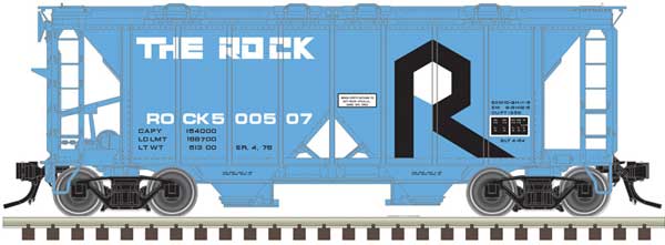 Atlas O ACF 1958 Cu. Ft. 70-Ton 2-Bay Open-Side Covered Hopper - 3-Rail - Ready to Run -- Rock Island (blue, black, white)