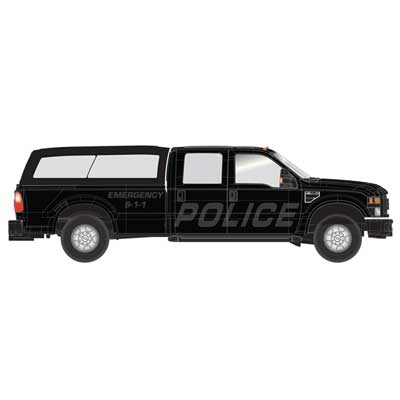 Atlas HO Ford(R) F-350 Crew-Cab Pickup Truck - Assembled -- Stealth Police with Cap (black, silver)