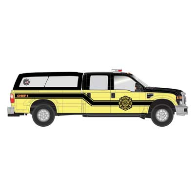 Atlas HO Ford(R) F-350 Crew-Cab Pickup Truck - Assembled -- Fire Chief Command Unit (yellow, black, white)