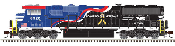 Atlas N EMD SD60E - Standard DC - Master Silver -- Norfolk Southern 6920 (Honoring our Veterans, black, red, white, blue)