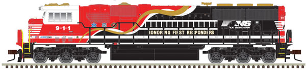 Atlas N EMD SD60E - Standard DC - Master Silver -- Norfolk Southern 911 (Honoring First Responders Scheme, black, white, red)