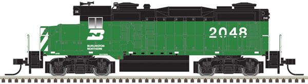 Atlas N EMD GP20 - Standard DC - Master(TM) Silver -- Burlington Northern 2048 (Cascade Green, black, white)