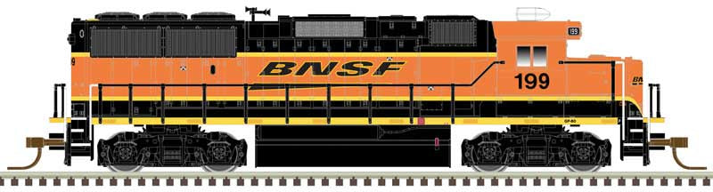 Atlas N EMD GP60 - Standard DC - Master(TM) Silver -- BNSF Railway 199 (orange, yellow, black, Wedge Logo)