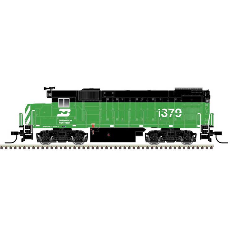 Atlas N EMD GP15-1 - Standard DC -- Burlington Northern 1382 (Cascade Green, white)
