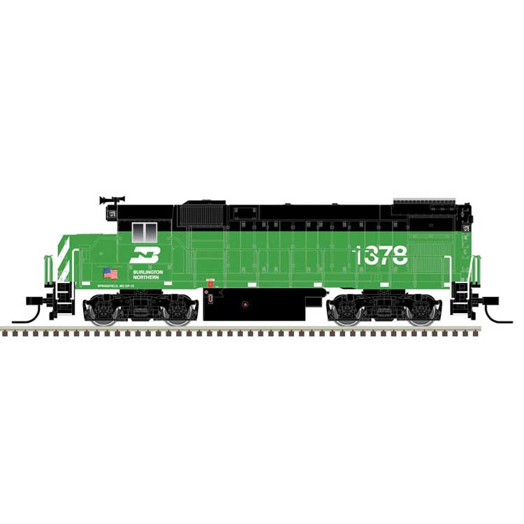 Atlas N EMD GP15-1 - Standard DC -- Burlington Northern 1399 (Cascade Green, white, US Flag)
